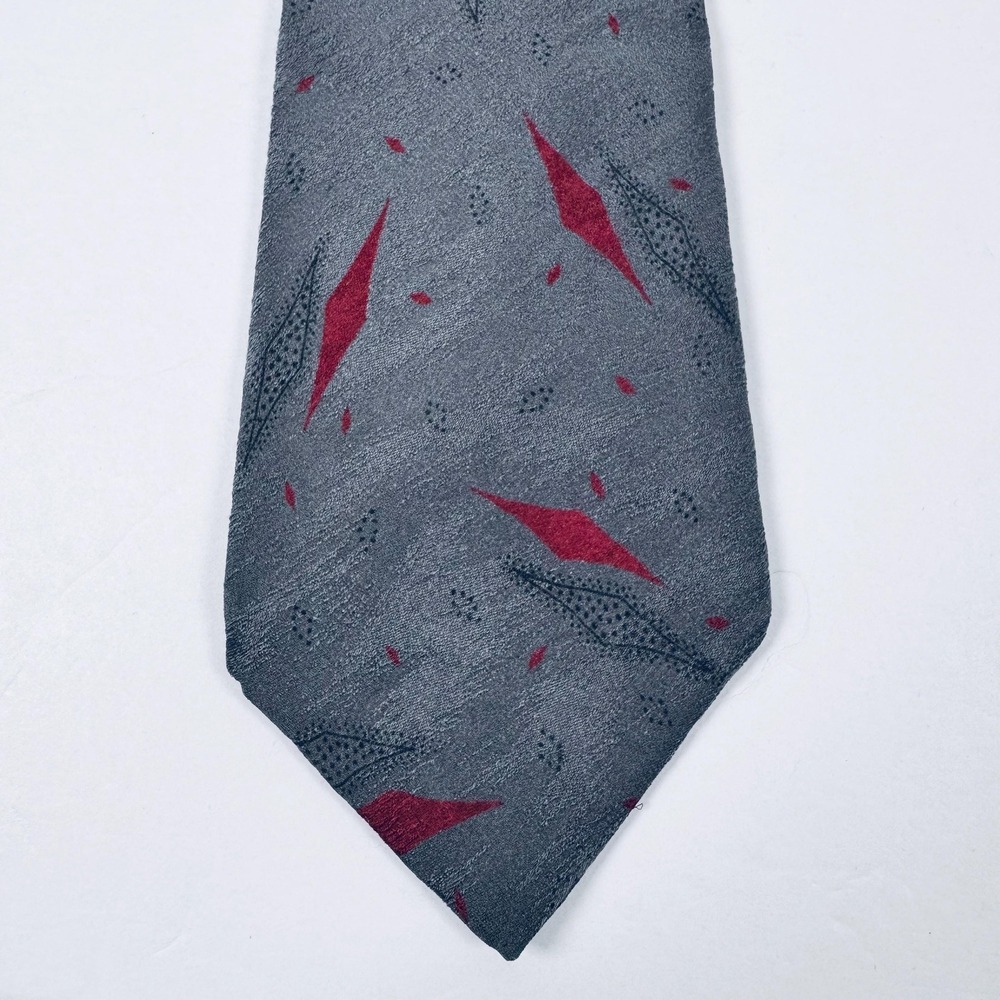 David Lawrence Tie Mens Gray Red Abstract Silk Necktie Italy Classic Vintage